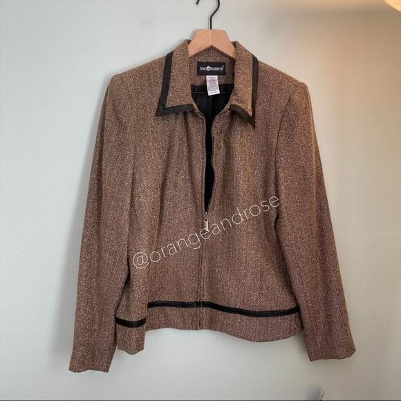 Deadstock vintage Sag Harbor Brown Chevron Collared Zip Up Blazer Jacket 12 L - Picture 4 of 12